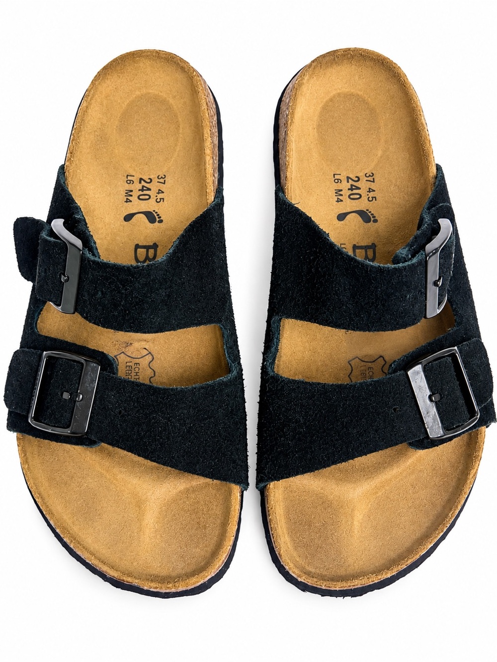Betula by Birkenstock Black Suede Double Strap Slide Sandals EU 37 US 6.5 comfy